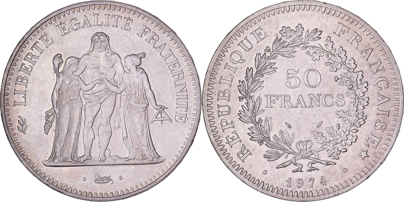 フランス50フラン銀貨 1974年 avers de la 20 francs. France, 50 Francs, Hercule, 1974, MDP, Obverse of 20 francs