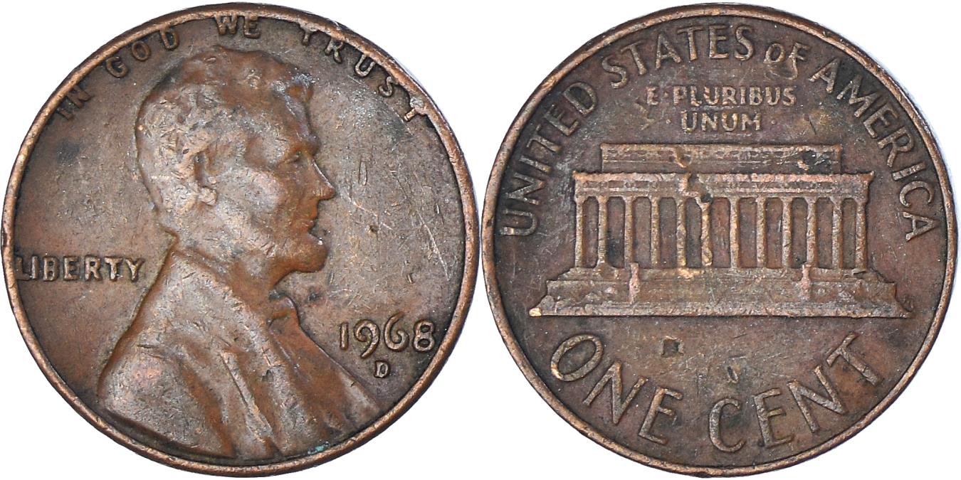 1968年 デンバー mint mark リンカーンセント 1968年 デンバー mint mark リンカーンセント 1968年 デンバー mint