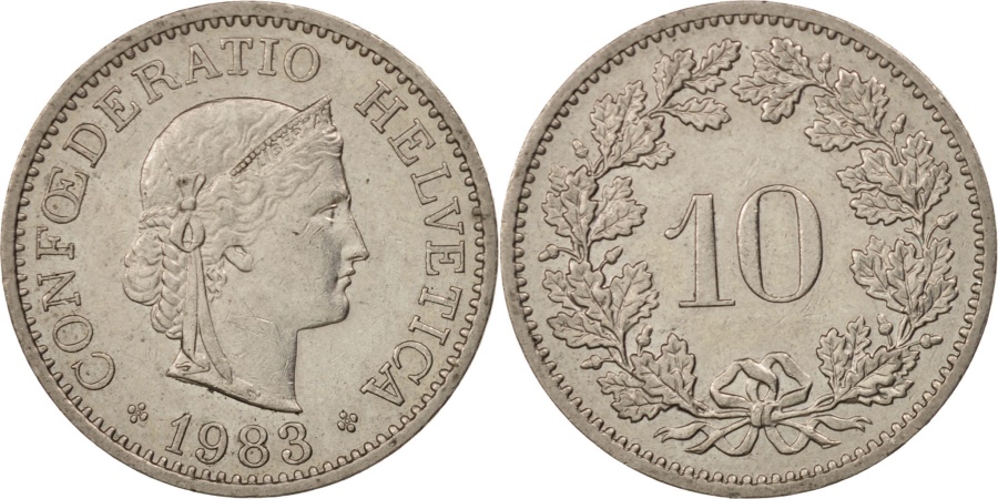 Switzerland, 10 Rappen, 1983, Bern, , Copper-nickel, KM:27