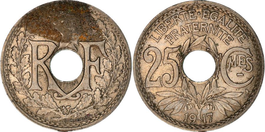 lindauer km:867 40-45 ef coin 1917 nickel 25 centimes france