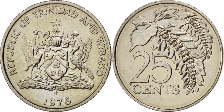 World Coins - TRINIDAD & TOBAGO, 25 Cents, 1976, Franklin Mint, KM #28, ,...