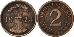 World Coins - GERMANY, WEIMAR REPUBLIC, 2 Reichspfennig, 1924, Berlin, Bronze,