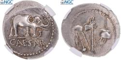 Ancient Coins - Coin, Julius Caesar, Denarius, 49-48 BC, Military mint, graded, NGC, AU 5/5 4/5