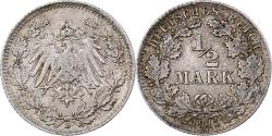 World Coins - GERMANY - EMPIRE, 1/2 Mark, 1915, Munich, Silver, , KM:17