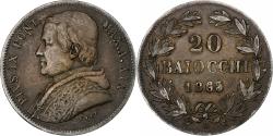 World Coins - Papal States, Pius IX, 20 Baiocchi, 1865 - A. XIX, Rome, Silver