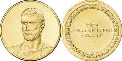 World Coins - France, Medal, Tête d'Homme Barbu, Gilt Bronze,