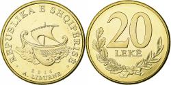 World Coins - Albania, 20 Leke, 2016, Brass plated steel,
