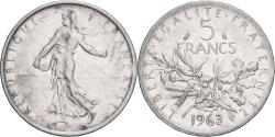 World Coins - France, 5 Francs, Semeuse, 1963, Paris, error clipped planchet, Silver