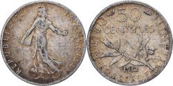 World Coins - France, 50 Centimes, 1912, Paris, Silver,
