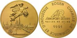 World Coins - France, Medal, Aéroport de Rouen, Vallée de Seine, 1991, Vermeil,