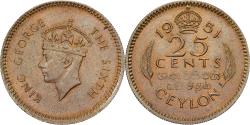 World Coins - Ceylon, George VI, 25 Cents, 1951, Nickel-brass, , KM:122
