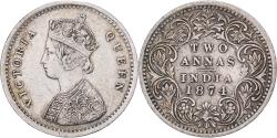 World Coins - British India, Victoria, 2 Annas, 1874, Bombay, Silver,