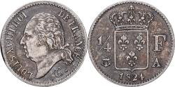 World Coins - France, Louis XVIII, 1/4 Franc, 1824, Paris, Silver, , Gadoury:352