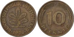 World Coins - Federal Republic of Germany, 10 Pfennig, 1977, Stuttgart, Brass Clad Steel