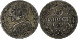 World Coins - ITALIAN STATES, PAPAL STATES, Pius IX, 20 Baiocchi, 1865, Rome, Silver