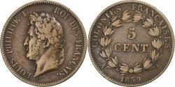 World Coins - French colonies, Louis-Philippe I, 5 Centimes, 1839, Paris, Bronze,
