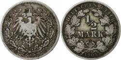 World Coins - GERMANY - EMPIRE, 1/2 Mark, 1905, Berlin, Silver, , KM:17