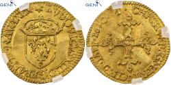 World Coins - France, Louis XIII, Écu d'or à la croix bâtonnée, 1632, Saint-Lô, Gold