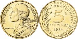 World Coins - France, 5 Centimes, Marianne, 1974, Paris, Chouette, Aluminum-Bronze,