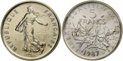 World Coins - France, 5 Francs, Semeuse, 1987, Paris, FDC, Nickel Clad Copper-Nickel