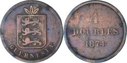 World Coins - Coin, Guernsey, 4 Doubles, 1874, Heaton, Birmingham, , Bronze, KM:5