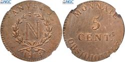 World Coins - France, 5 Centimes, Obsidionale, 1814, Antwerp, Grand Module, Bronze, NGC