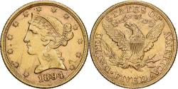 Us Coins - United States, $5, Half Eagle, Coronet Head, 1894, U.S. Mint, Gold,