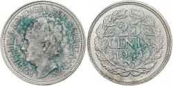 World Coins - Netherlands, Wilhelmina I, 25 Cents, 1939, Utrecht, Silver, EF(40-45), KM:164