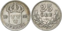 World Coins - Sweden, Gustaf V, 25 Öre, 1938, Silver, , KM:785