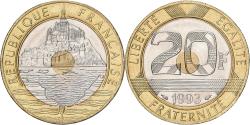 World Coins - France, 20 Francs, Mont Saint Michel, 1993, Paris, Tri-Metallic,