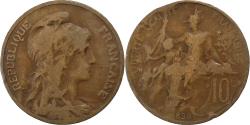 World Coins - France, 10 Centimes, Daniel-Dupuis, 1898, Paris, Bronze,