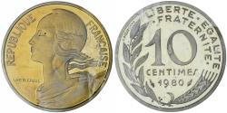 World Coins - France, 10 Centimes, Marianne, 1980, MDP, Piéfort, Copper-nickel,