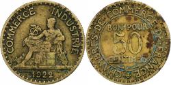 World Coins - France, 50 Centimes, Chambre de commerce, 1922, Paris, Cupro-Aluminium