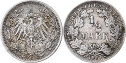 World Coins - GERMANY - EMPIRE, 1/2 Mark, 1917, Berlin, Silver, , KM:17