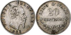 World Coins - Italy, Vittorio Emanuele II, 20 Centesimi, 1863, Milan, Silver,