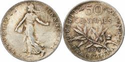 World Coins - France, 50 Centimes, Semeuse, 1919, Paris, Silver,