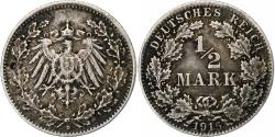 World Coins - GERMANY - EMPIRE, 1/2 Mark, 1915, Munich, Silver, , KM:17