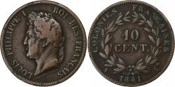 World Coins - FRENCH COLONIES, Louis - Philippe, 10 Centimes, 1841, Paris, Bronze,