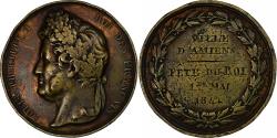World Coins - France, Medal, Louis Philippe I, Ville d'Amiens, Fête du Roi, 1er Mai, 1841