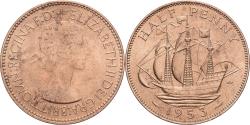 World Coins - Great Britain, Elizabeth II, 1/2 Penny, 1953, Bronze,