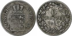 World Coins - German States, WURTTEMBERG, Wilhelm I, 6 Kreuzer, 1844, Silver,