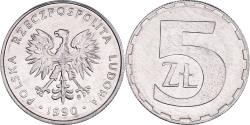 World Coins - Coin, Poland, 5 Zlotych, 1990, Warsaw, , Aluminum, KM:81.3