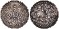 World Coins - Coin, GERMANY - EMPIRE, 1/2 Mark, 1907, Hambourg, , Silver, KM:17