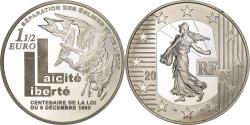World Coins - France, 1-1/2 Euro, Laïcité, Loi 1905, 2005, Paris, Silver,