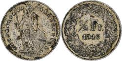 World Coins - Switzerland, 1/2 Franc, 1943, Bern, Silver,