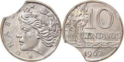 World Coins - Coin, Brazil, 10 Centavos, 1967, error clipped planchet,