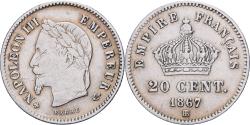 World Coins - France, Napoleon III, 20 Centimes, 1867, Strasbourg, Silver,