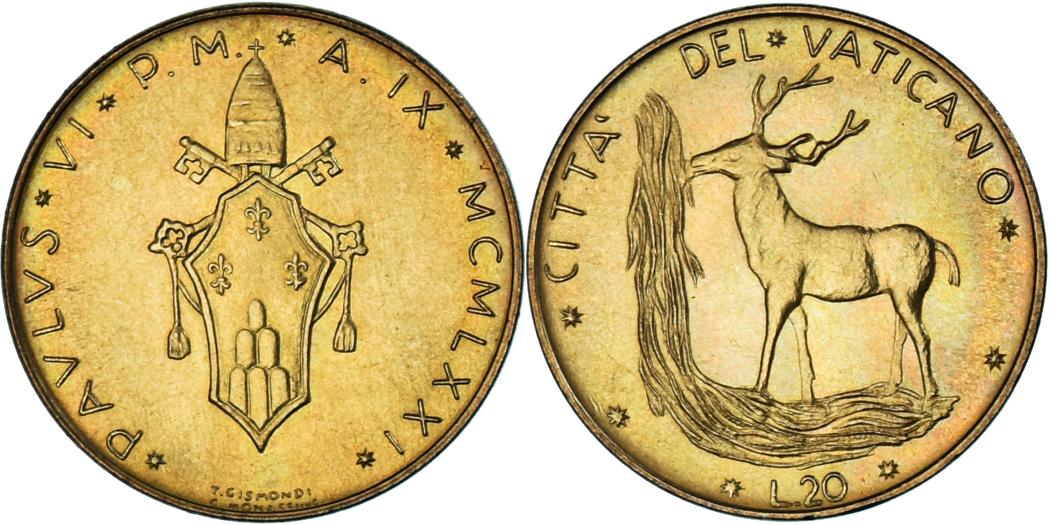 Coin, VATICAN CITY, Paul VI, 20 Lire, 1971, , Aluminum-Bronze, KM:120
