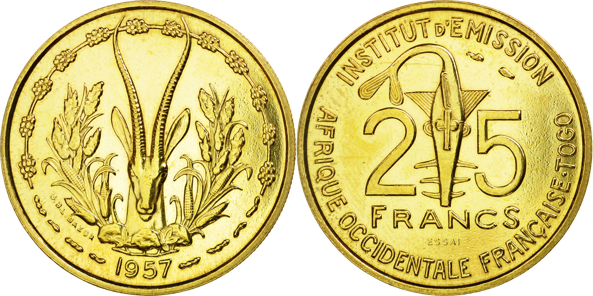 Coin, French West Africa, 25 Francs, 1957, Paris, ESSAI, | African