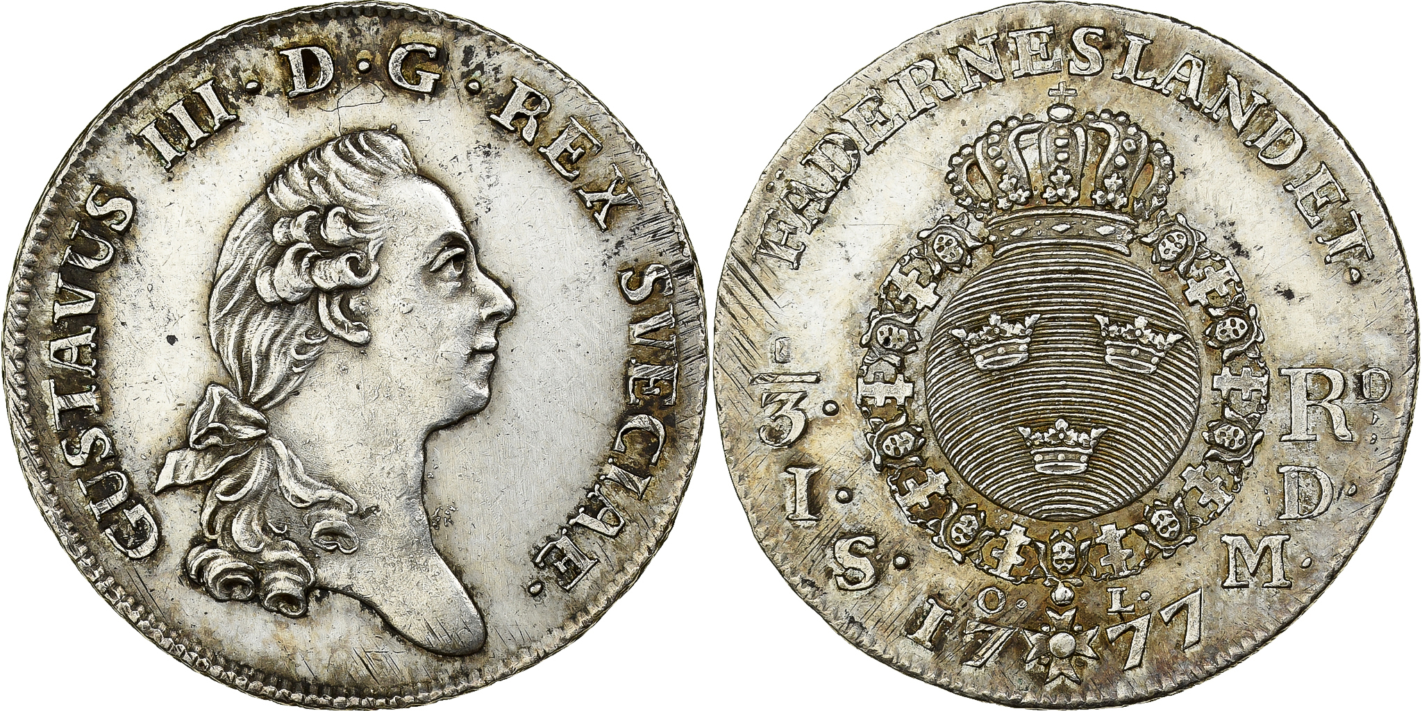 Sweden, Gustaf III, 1/3 Riksdaler, 1777, Silver, , KM:516